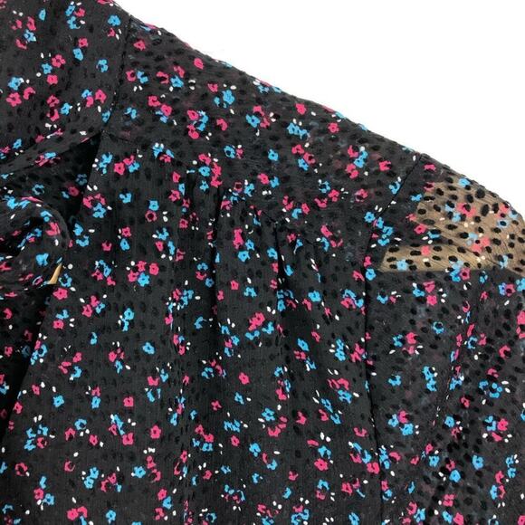 CeCe Long Sleeve Black Dress Wisttful Blooms Size 4 Retro Ditzy-floral Tie Neck - Picture 7 of 16